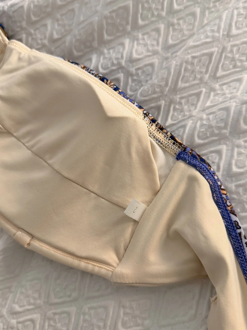 Zimmermann Paisley Bandeau Bikini in Beige and Navy